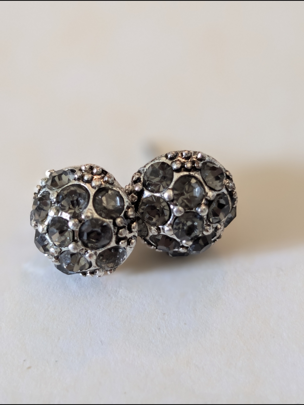 Silver-Tone Black Crystal Dome Stud Earrings